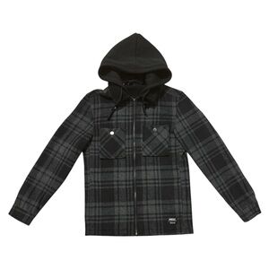 Black and Gray Plaid Hooded Jacket